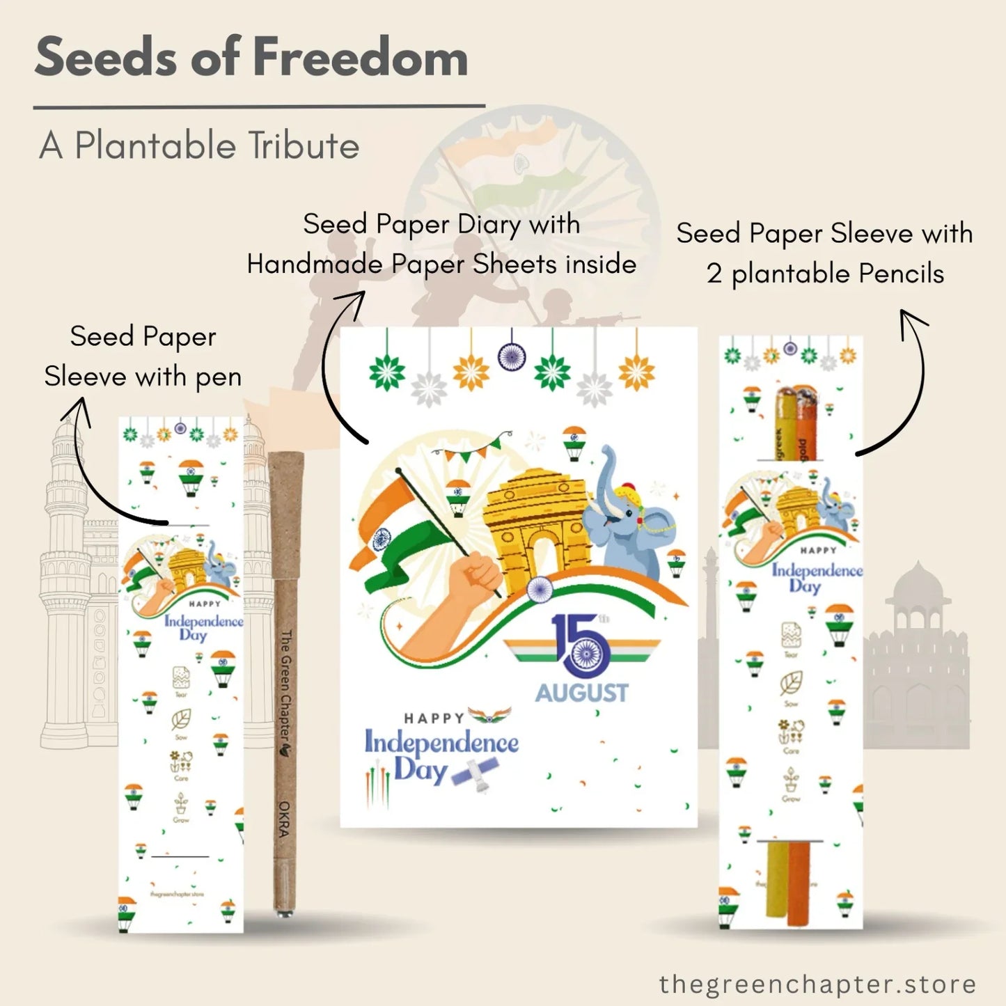 Independence Day Plantable Gift Set | Seed Paper Diary, Pen & Pencils | Eco-Friendly - THE GREEN CHAPTER