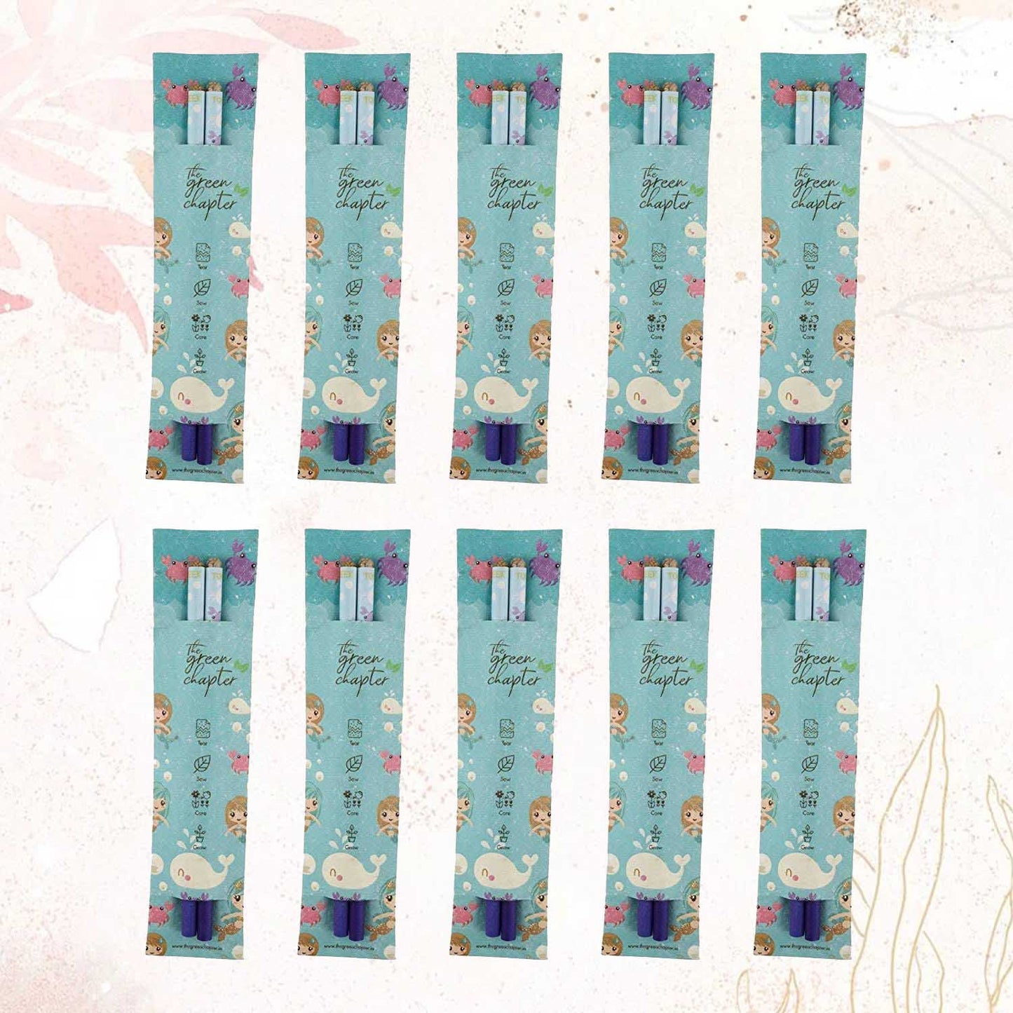 Mermaid Theme for Girls - Seed Paper Sleeve with 2 Plantable Seed Pencils - Pack of 10 sets - THE GREEN CHAPTER