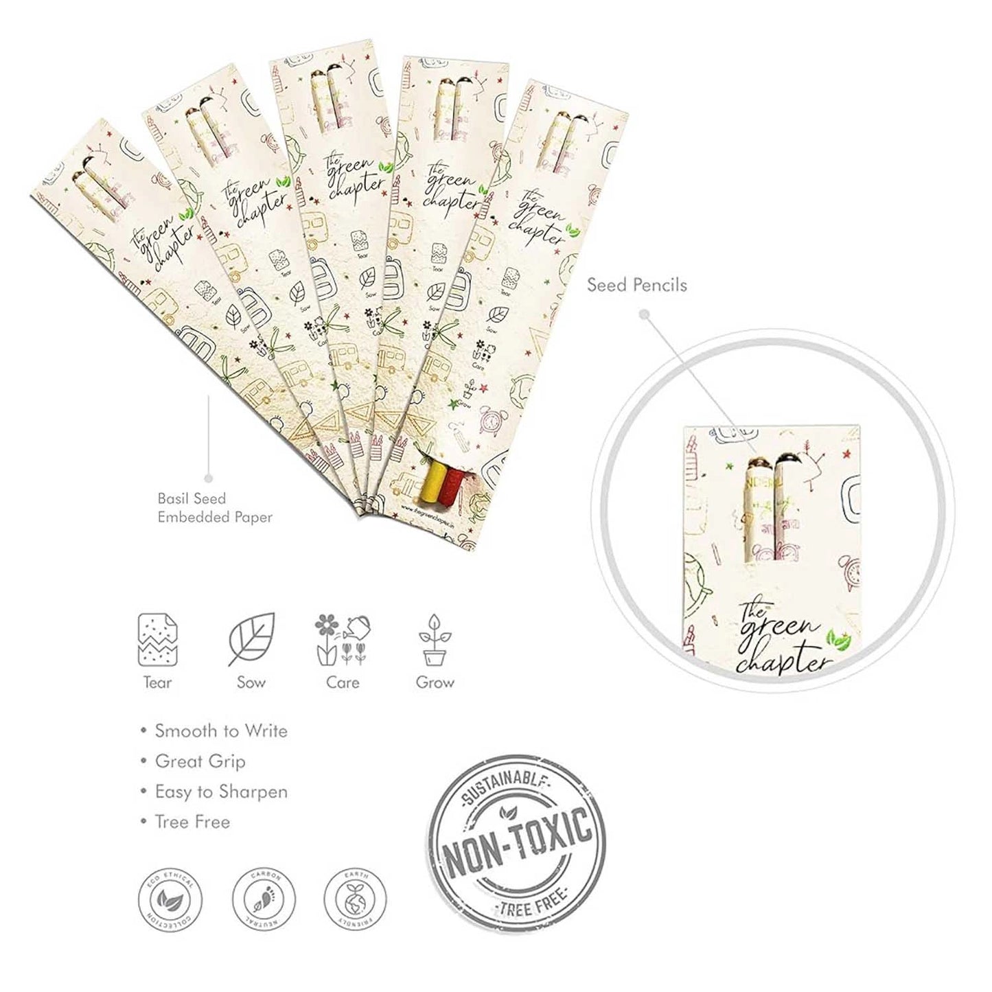 Gifts for kids Birthday Gift of Girls Boys Seed Pencils with Plantable Paper Pack of 10 (School Stuff Doodle) - THE GREEN CHAPTER