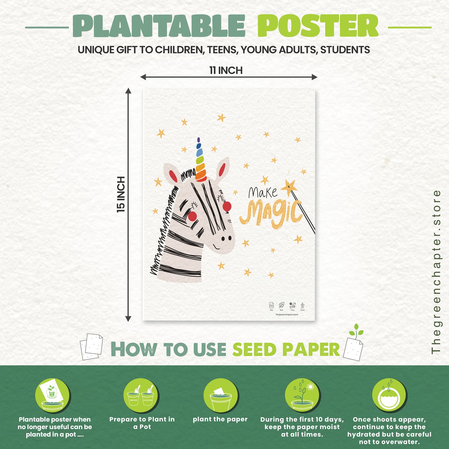 Kids' Gift Set – Seed Paper Poster, Grow Kit, Newspaper Pencils, and Plantable Pencils – Sustainable and Educational Gift for Children - THE GREEN CHAPTER