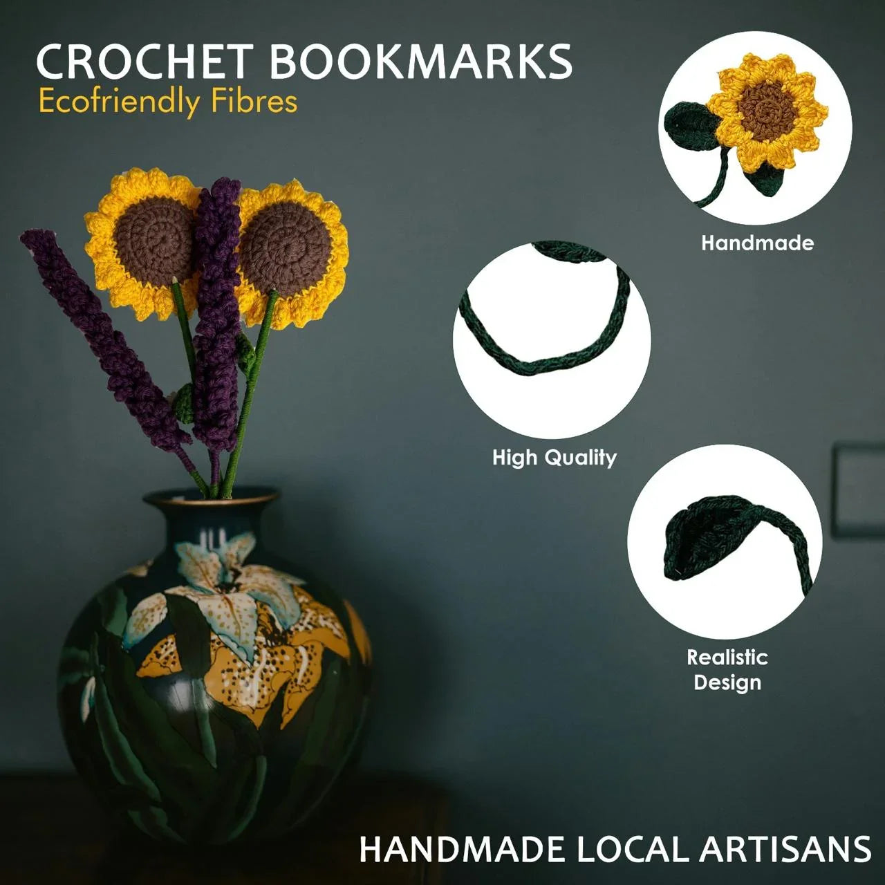 Crochet Sunflower & Lavender Bouquet Handmade Forever Flowers - THE GREEN CHAPTER