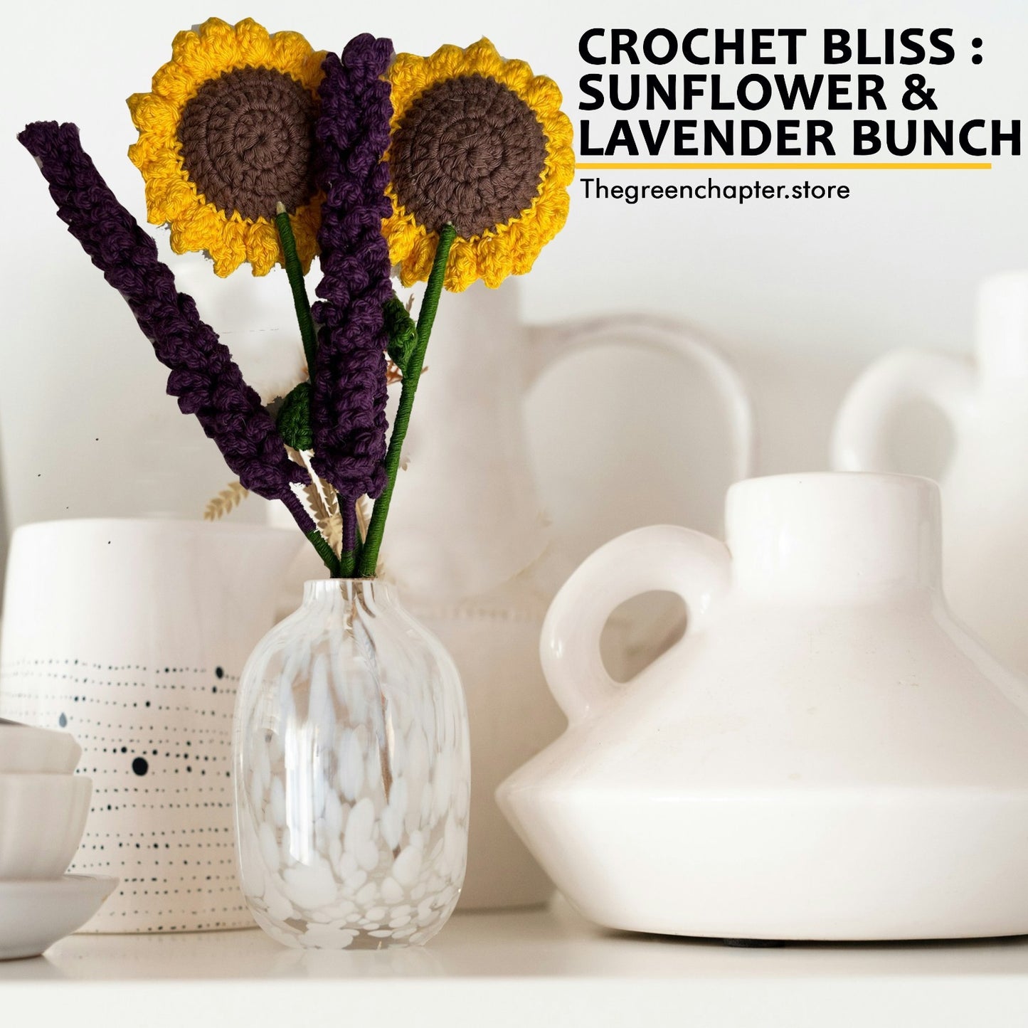 Crochet Sunflower & Lavender Bouquet Handmade Forever Flowers