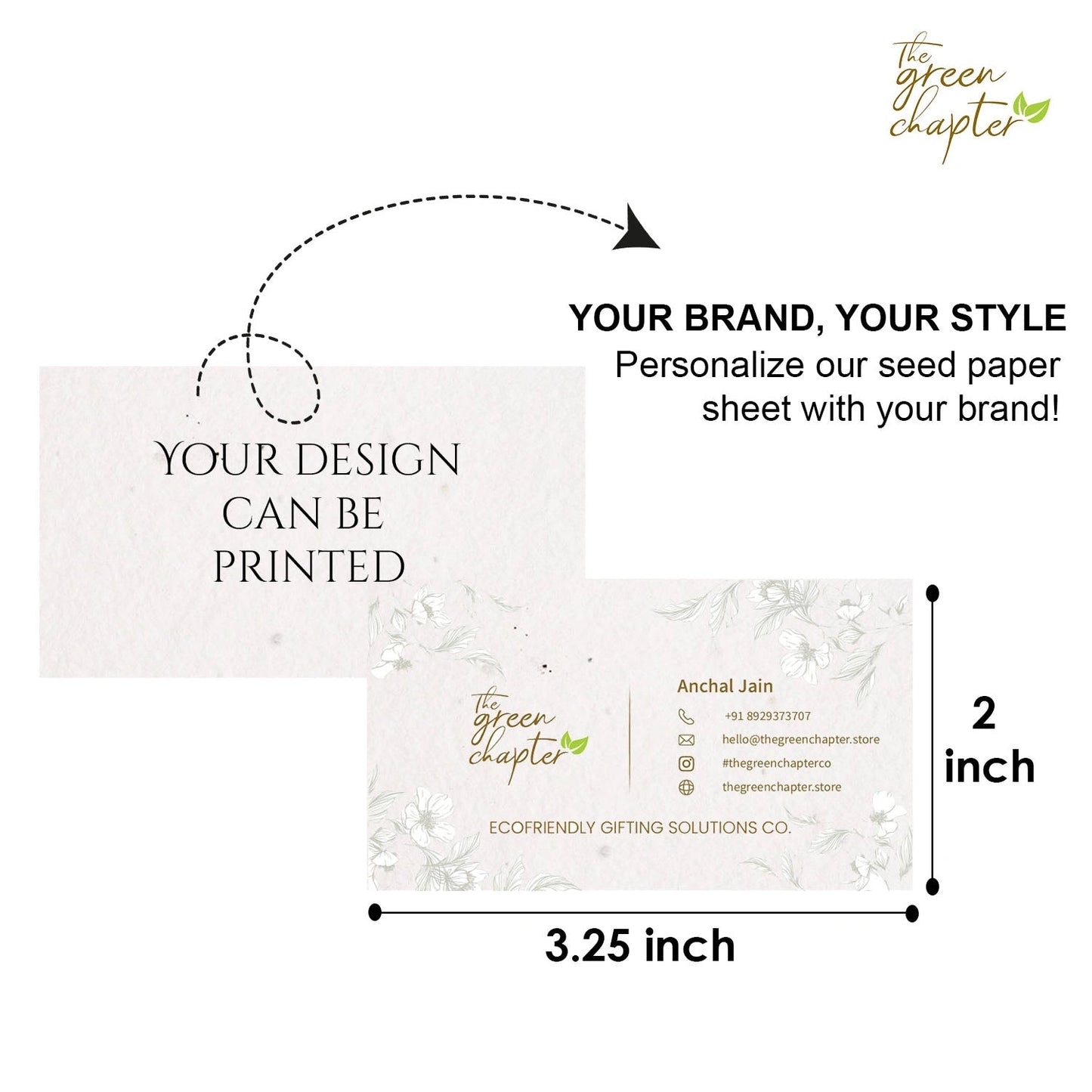 Seed Paper Business Cards - Plantable & Biodegradable | 100% Recycled Materials, Customizable for Sustainable Branding | Pack of 100 - THE GREEN CHAPTER