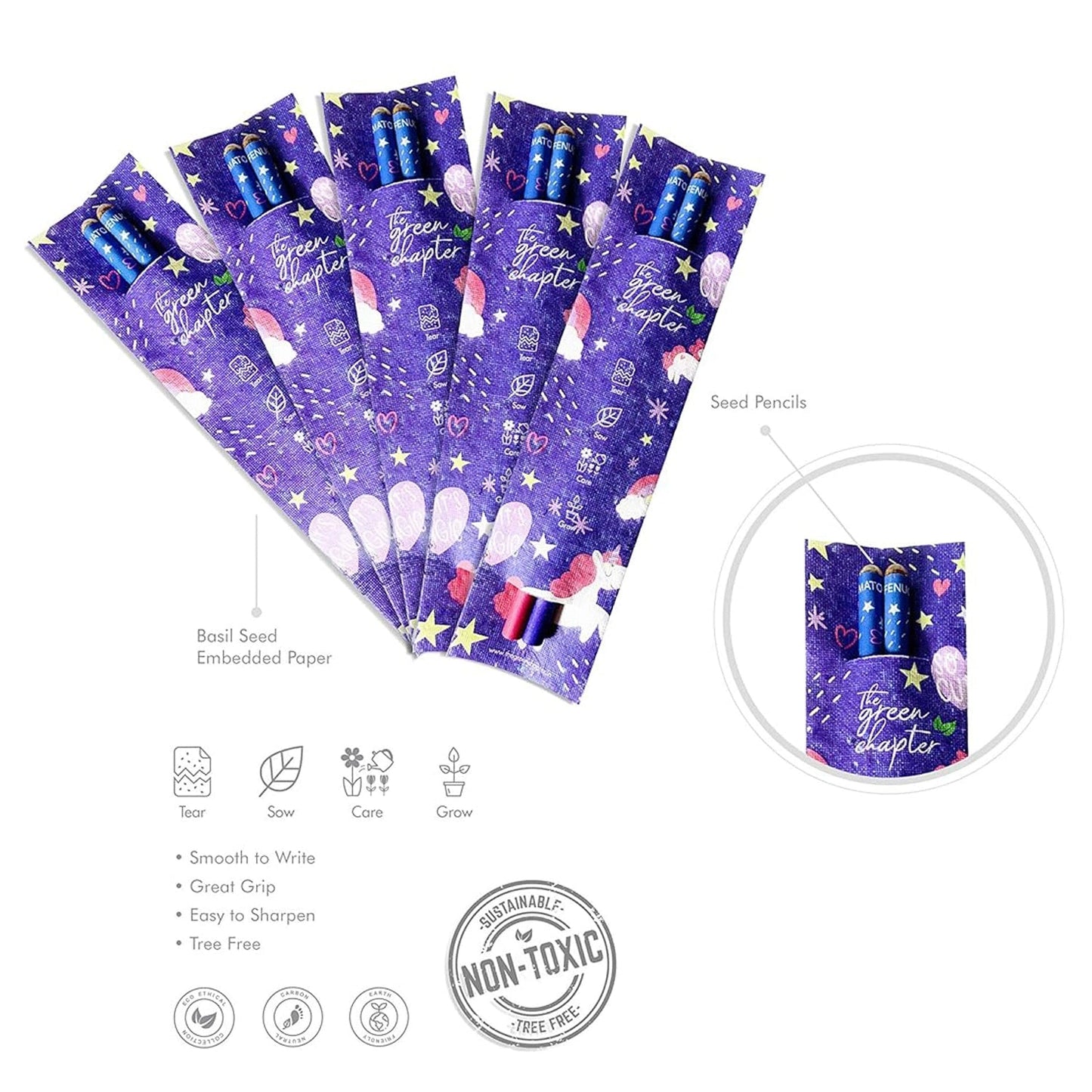 Gifts for kids Return Gift Pack for Girls Seed Pencils with Plantable Paper Pack of 10 (Unicorn On Clouds) - THE GREEN CHAPTER
