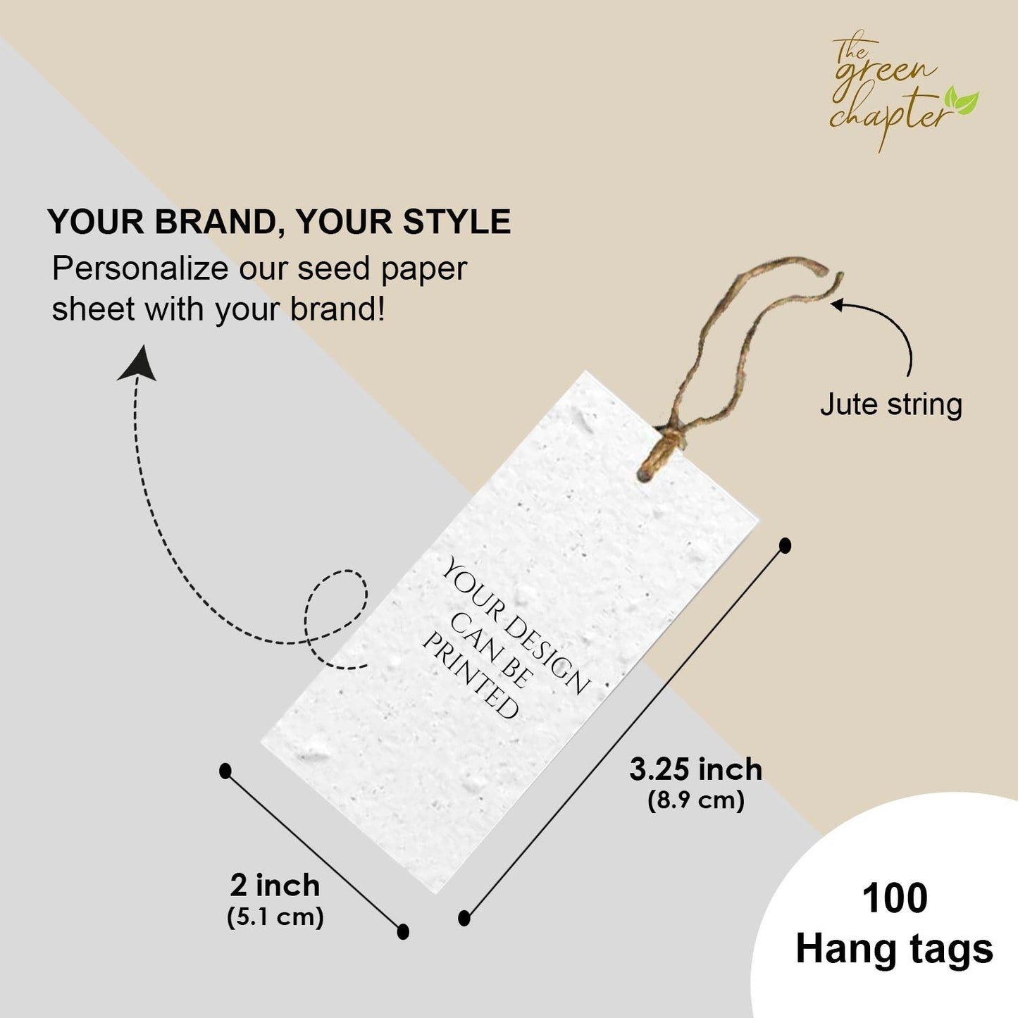 Seed Paper Tags - Customizable Plantable Gift Tags for Events, Weddings, and Gifts | 100% Biodegradable & Recycled Materials | Pack of 100 - THE GREEN CHAPTER