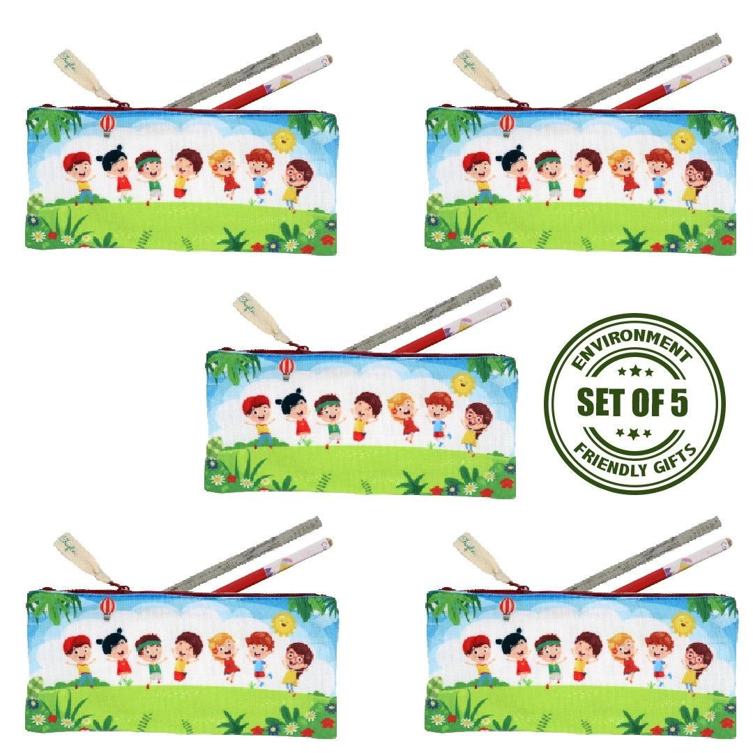 Canvas Pouch for Kids' Giveaways with Seed Paper Pencils and Newspaper Pencils (Set of 5)