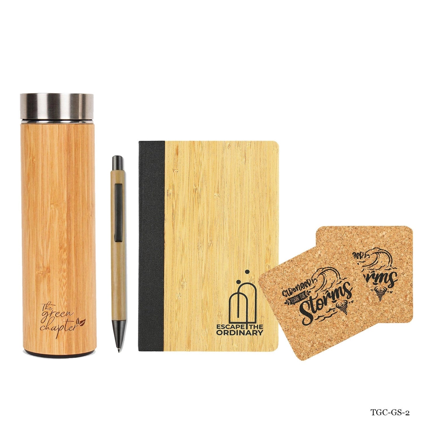 Sustainable Bamboo & Cork Office Set | Includes Bamboo Pen, Diary, Flask & Coaster | Perfect Eco Gift