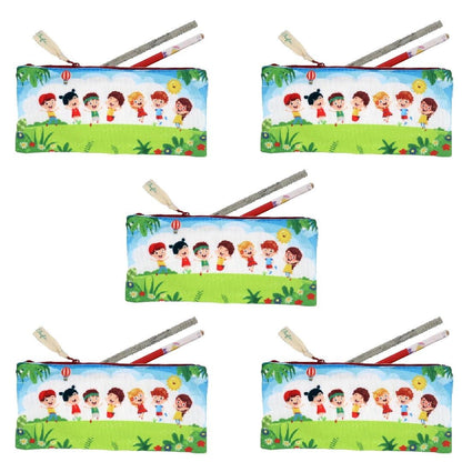 Canvas Pouch for Kids' Giveaways with Seed Paper Pencils and Newspaper Pencils (Set of 5)