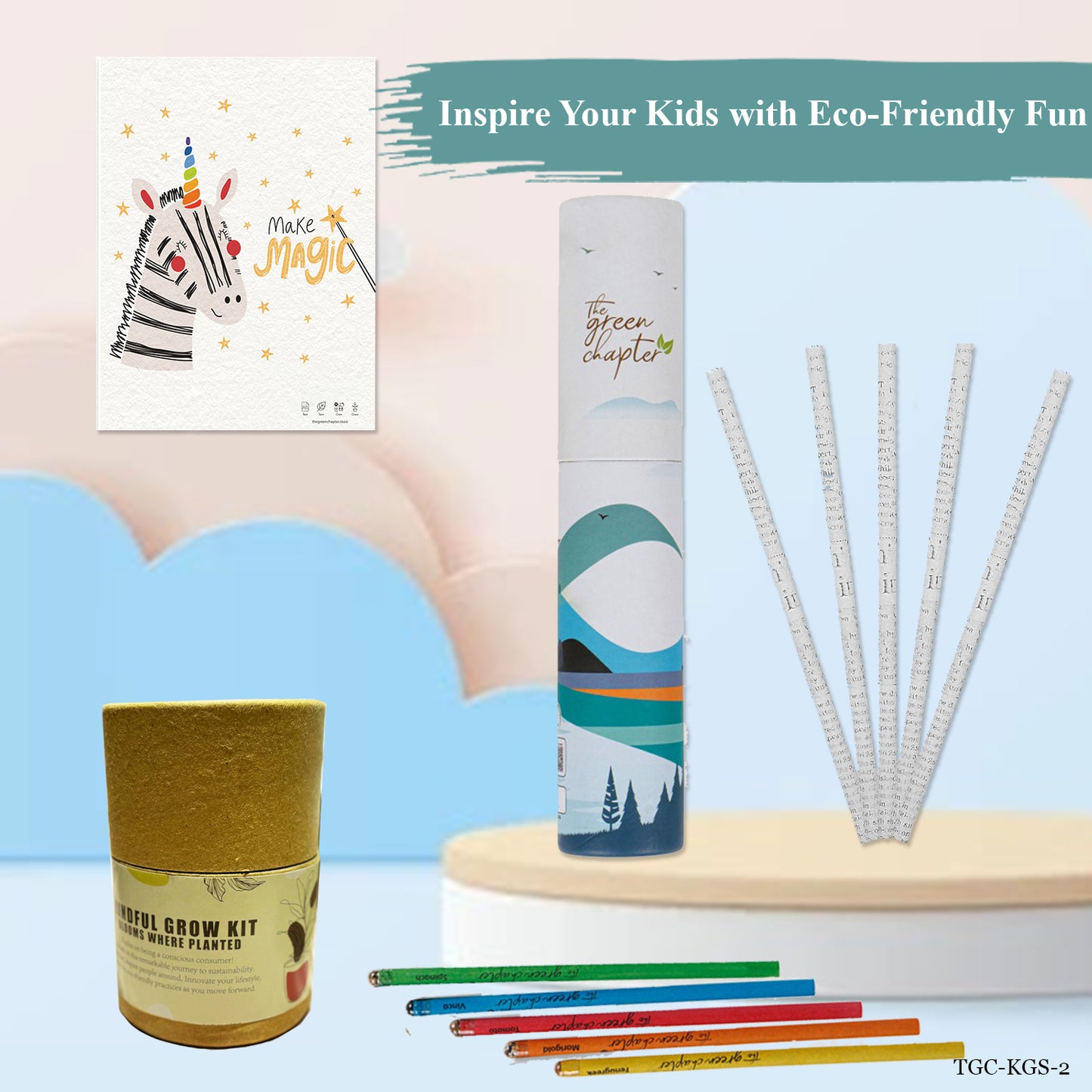 Kids' Gift Set – Seed Paper Poster, Grow Kit, Newspaper Pencils, and Plantable Pencils – Sustainable and Educational Gift for Children