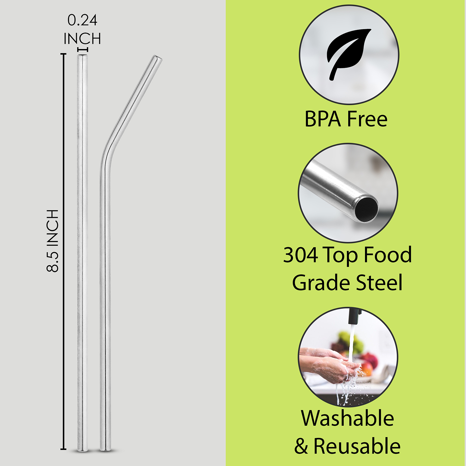 Practical Stainless Steel Drinking Straws Straight/Bent Reusable Washable Brush 