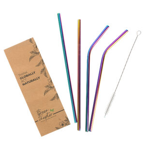 Steel Straw for Drinking Rainbow Set Reusable Metal Straw 5-pcs ( 2- Bend Straw, 2- Long Straw, 1-cleaning Brush )